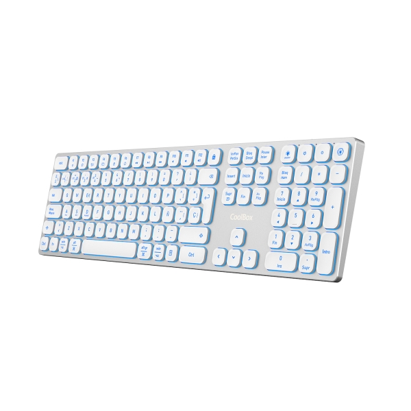 Coolbox Moonlight B431 Teclado Inalambrico - Rf 2.4G Y Bluetooth 5.1 - Teclas Abs Redondeadas Silencioso - Retroiluminado Con 7 Colores - Bateria Recargable - Color Blanco