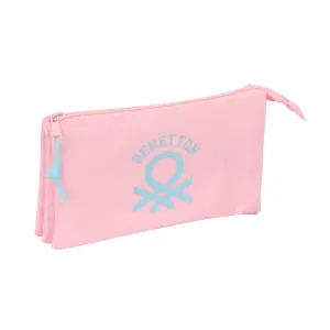 Safta Portatodo Benetton Basics Rosa Pastel - 3 Compartimentos con Cremalleras - 0.6L - 220x30x120mm