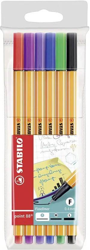 Stabilo Point 88 Pack de 6 Rotuladores Punta Fina 0.4 mm Tinta a Base de Agua Colores Surtidos