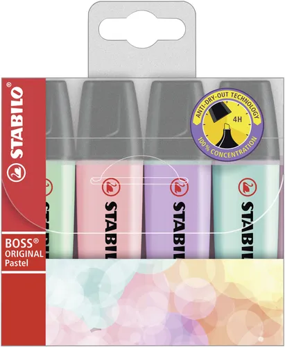 Stabilo Boss 70 Pastel Pack de 4 Rotuladores Fluorescentes - Trazo 2-5mm - Recargables