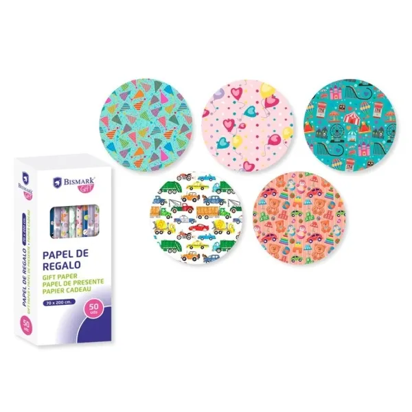 Bismark Kids Rollo De Papel Regalo - Medidas 70Cmx200Cm - 5 Diseños Diferentes