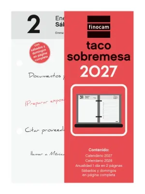 Finocam Taco Calendario de Sobremesa Anual 2027 2 Páginas por Día 85x120mm Rojo y Blanco