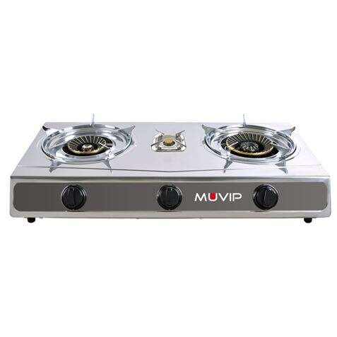 Muvip Serie Strong Cocina De Gas Inox 3 Fuegos - Encendido Piezoelectrico - Quemador De Hierro Fundido Desmontable