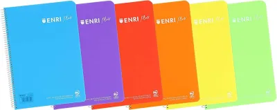 Enri Cuaderno Espiral Folio Cuadriculado 4x4mm - 80 Hojas 90gr - Colores Surtidos