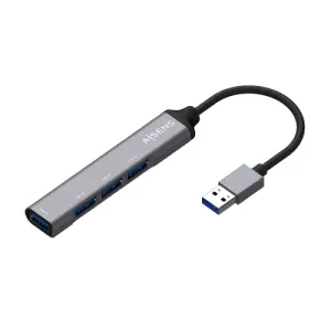 AISENS Hub USB 3.0 Aluminio Tipo A/M a 4x Tipo A/H, Gris, 10cm