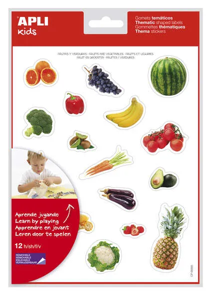 Apli Gomets Tematicos Realistas Alimentos Del Huerto - 216 Gomets - Adhesivo Removible - Ideal Para Desarrollar Habilidades Motoras - Normas En-71 Y Fsc - Libre De Disolventes - 100% Reciclables - Coloridos