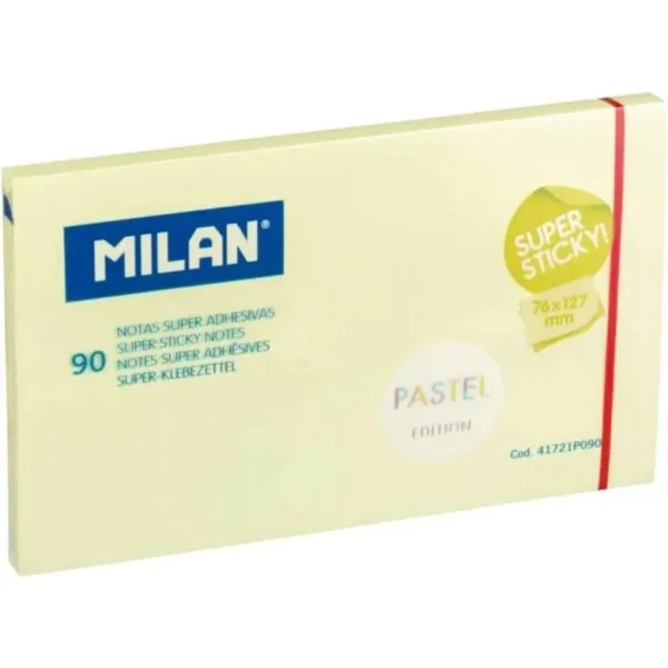 Milan Bloc De 90 Notas Super Adhesivas - Removibles - Mayor Permanencia - 76Mm X 127Mm - Color Amarillo Pastel