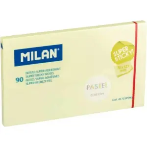 Milan Bloc de 90 Notas Super Adhesivas Removibles 76mm x 127mm Color Amarillo Pastel