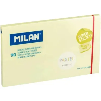 Milan Bloc de 90 Notas Super Adhesivas Removibles 76mm x 127mm Color Amarillo Pastel