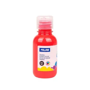 Milan Botella de Témpera 125ml con Tapón Dosificador - Secado Rápido - Color Rojo