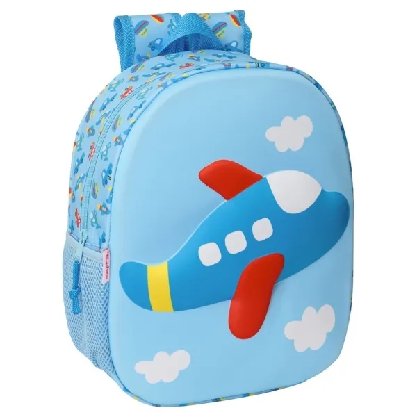 Safta Avion Mochila 3D - Portabotellas - Hombreras Acolchadas - Asa Superior - Color Azul Claro