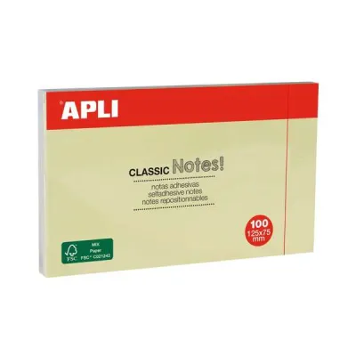 Apli Bloc de 100 Notas Adhesivas 125 x 75 mm - Color Amarillo