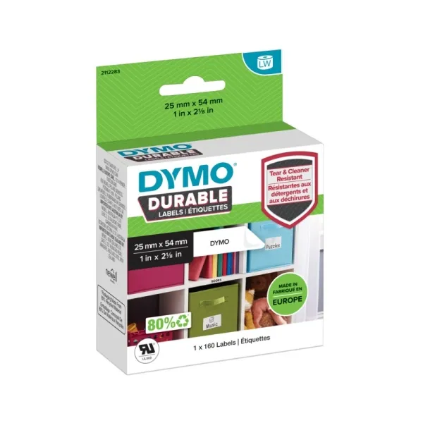 Dymo Pack de 160 Etiquetas Originales para Rotuladora 25mm x 54mm Texto Negro sobre Fondo Blanco