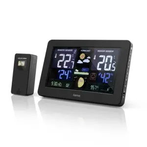 ESTACION METEREOLOGICA HAMA PREMIUM PRONOSTICO DEL TIEMPO TEMPERATURA HUMEDAD RELOJ DCT USB CARGA PANTALLA COLOR 