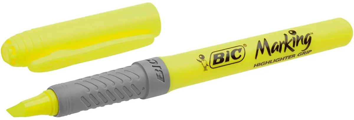 Bic Marcador Fluorescente Highlighter Grip Punta Biselada Amarillo Caja 12 Unidades