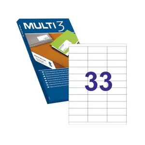 Multi3 Pack de 16.500 Etiquetas Rectangulares 70x25.4mm Adhesivo Permanente Color Blanco