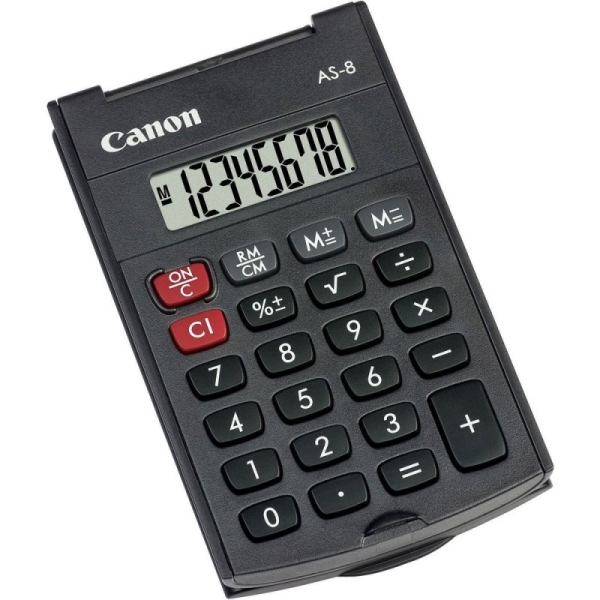 Canon As-8 Calculadora De Bolsillo Con Pantalla Lcd De 8 Digitos - Con Tapa Rigida Plegable - Alimentacion Con Pila - Color Gris Oscuro