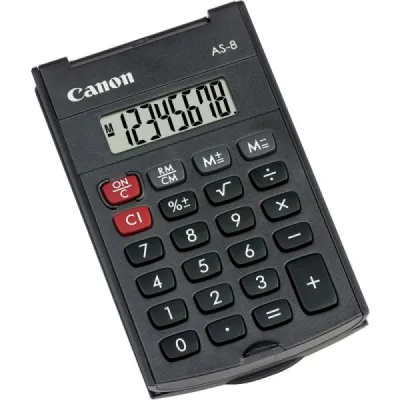 Canon As-8 Calculadora De Bolsillo Con Pantalla Lcd De 8 Digitos - Con Tapa Rigida Plegable - Alimentacion Con Pila - Color Gris Oscuro