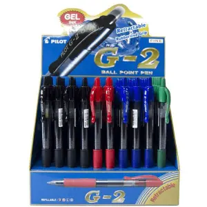 Pilot G2 Rollerball Expositor de 60 Boligrafos de Gel - Punta 0.7mm - Trazo 0.32mm - Recargable - Grip Ergonomico - Colores Surtidos