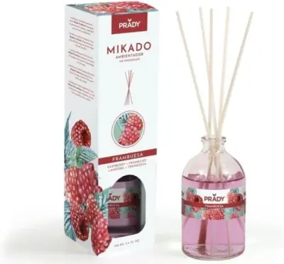 Prady Ambientador Mikado Frambuesa 100 ml con Varitas Difusoras de Cristal
