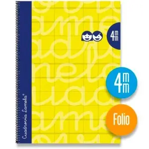 Lamela Cuaderno Espiral 80H Folio 90gr Cuadrovía 4mm Con Margen Cubierta Extradura Amarillo - Paquete 5 Unidades