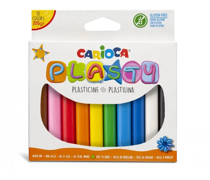 Carioca Pack De 10 Plastilinas - Facil De Usar - No Se Seca - Reutilizable - Colores Brillantes Y Mezclables - Libre De Gluten - Color Varios