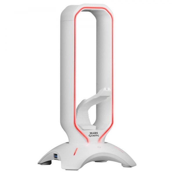Mars Gaming Mhhpro Accesorio 3 En 1 - Soporte Auriculares - Bungee Raton - 2 Puertos Usb 3.0 - Iluminacion Rgb Flow 10 Modos - Control Tactil - Color Blanco