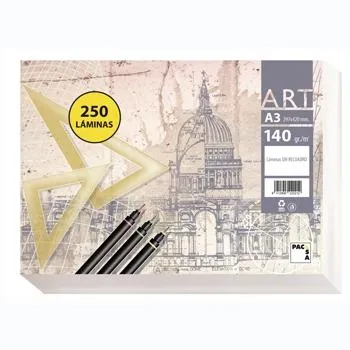 Pacsa Papel De Dibujo Serie Art Paquete 250 Láminas A3 140Gr Liso Sin Recuadro Blanco