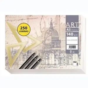 Pacsa Papel De Dibujo Art 250 Hojas A3 140g Liso Sin Recuadro Blanco