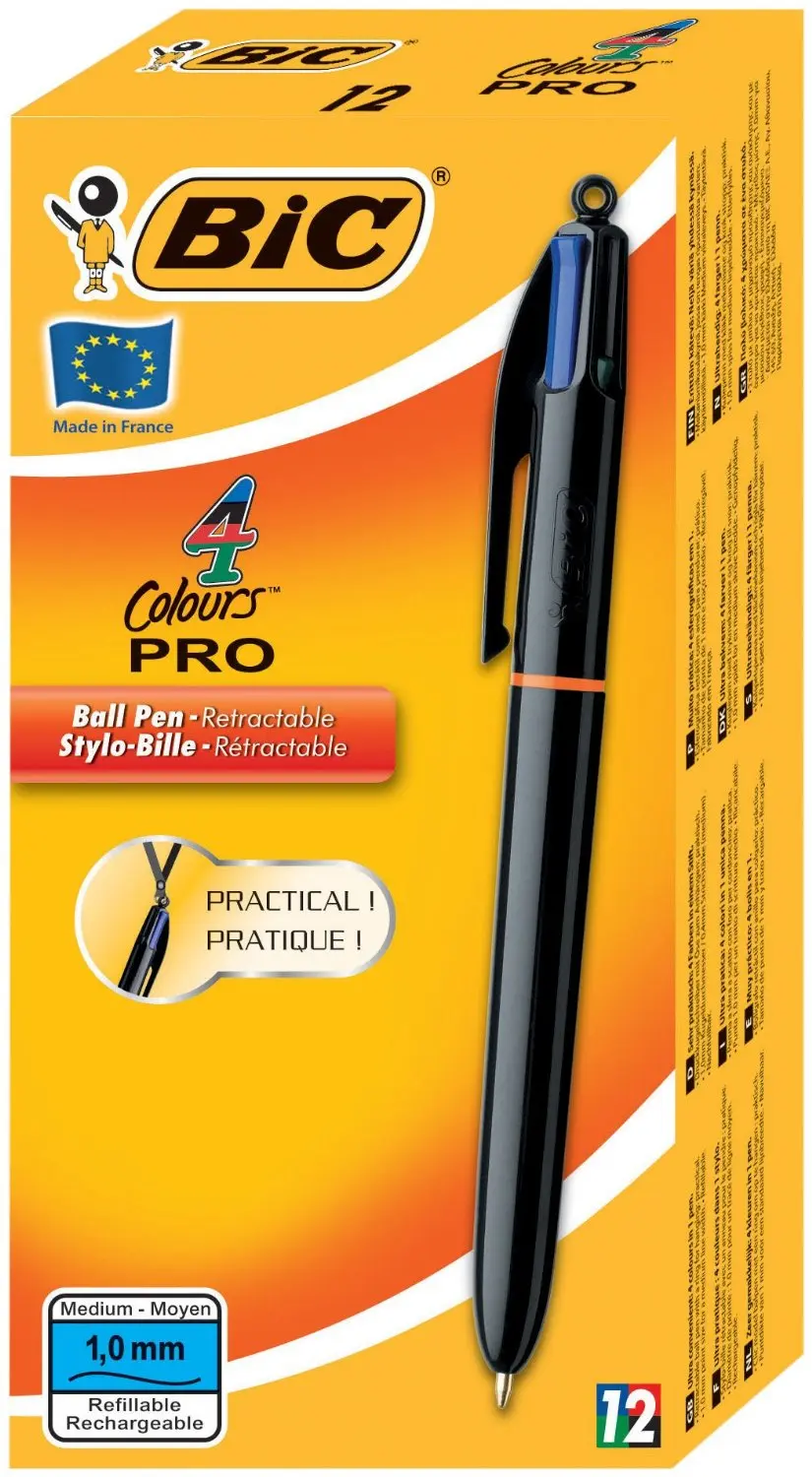 Bic 4 Colours Pro Bolígrafo Retráctil 1mm - Tinta a Base de Aceite - Cuerpo Negro