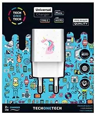 Techonetech Unicornio Dream Cargador Doble De Pared Usb-A - Alto Rendimiento