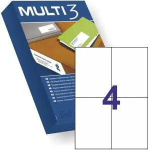 MULTI-3 ETIQUETAS ADHESIVAS 105X148MM INKJET/LÁSER C/RECTOS 4 X 500H BLANCO