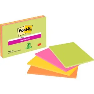 POST-IT BLOC NOTAS PARA REUNIONES SUPER STICKY BLOC 45H 203X152MM C/SURTIDOS NEÓN PACK 4 UD