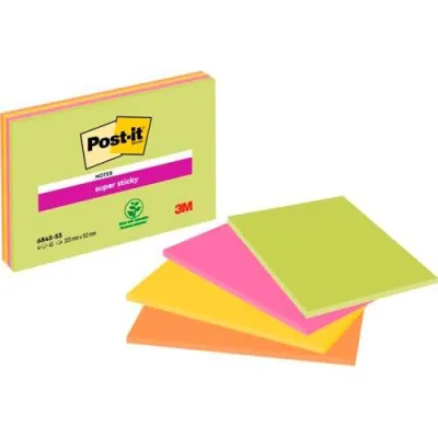 POST-IT BLOC NOTAS PARA REUNIONES SUPER STICKY BLOC 45H 203X152MM C/SURTIDOS NEÓN PACK 4 UD