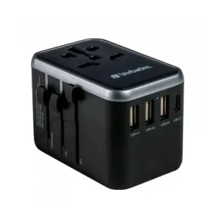 Verbatim UTA-04 Adaptador Universal de Viaje con 1 Puerto USB-C y 3 Puertos USB-A