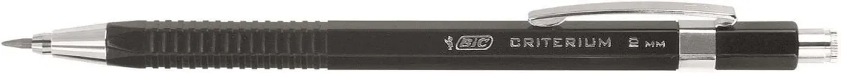 Bic Criterium Portaminas 2Mm Hb Con Goma - Punta Retractil - Clip Metalico - Cuerpo De Color Negro