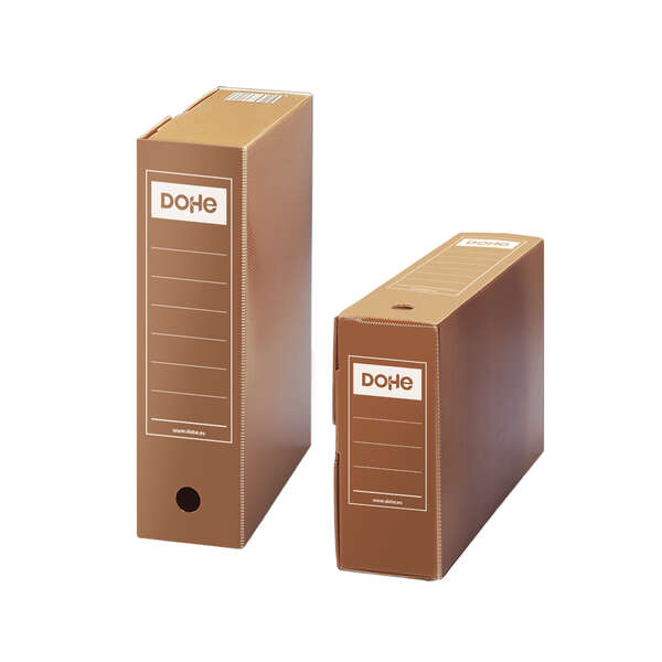 Dohe Caja De Archivo Definitivo Polipropileno Acanalado Lomo 100Mm - Tamaño Folio - Utilizable En Horizontal Y Vertical - Facil Montaje - Color Marron