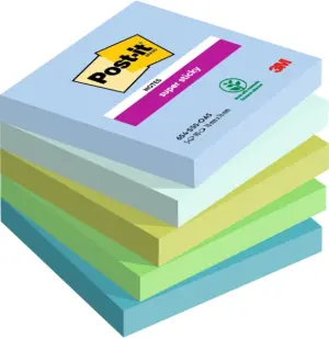 Post-It Blocs Notas Super Sticky 76x76 mm, 90 Hojas, Colores Oasis, Pack de 5