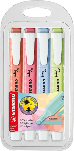 Stabilo Marcador Fluorescente Swing Cool Pastel Surtido Blíster 4 Unidades