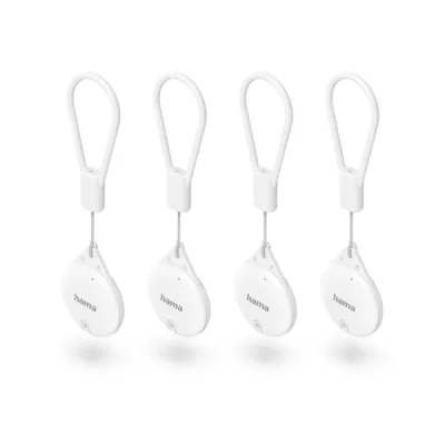Hama Find My Pack - 4 Localizadores Antipérdida Bluetooth para Apple - Policarbonato y Silicona - Autonomía 240 Días - Blanco