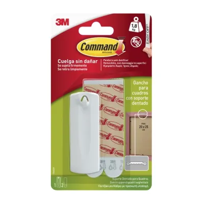 Command Gancho Para Cuadros Con 2 Tiras Adhesivas, Soporta Hasta 1.8kg, Color Blanco