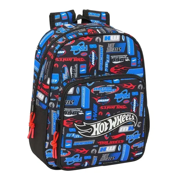 Safta Mochila Infantil Hot Wheels con Portabotellas y Hombreras Acolchadas - 9L - Azul