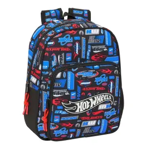 Safta Mochila Infantil Hot Wheels con Portabotellas y Hombreras Acolchadas - 9L - Azul