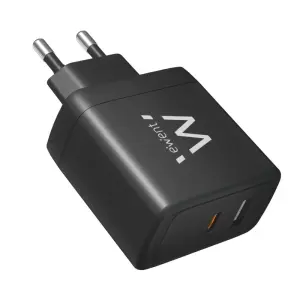 Ewent EW1330 Cargador GaN Universal de Pared 65W Ultrarapido - 1x USB-C PD 3.0 & PPS, 1x USB-A QC 3.0 - Color Negro