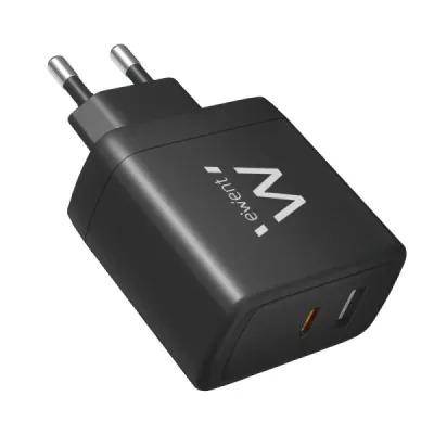 Ewent Cargador GaN Universal de Pared 65W - 1x USB-C PD 3.0, 1x USB-A QC 3.0 - Negro