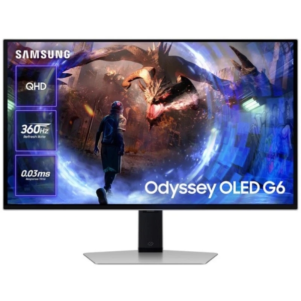 Samsung Odyssey G6 Monitor Gaming 27" Oled Qhd 360Hz Freesync Premium Pro Hdr - Respuesta 0.3Ms - Regulable En Altura, Giratorio E Inclinable - Hdmi, Displayport, Usb3.2 Y Audio - Vesa 100X100Mm - Color Gris