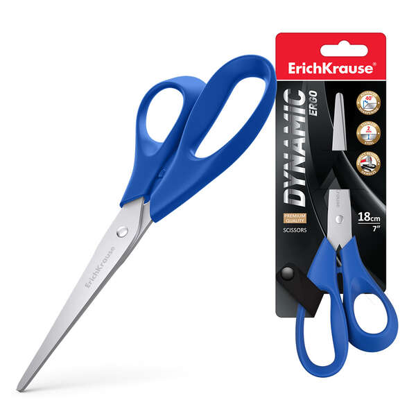 Erichkrause Dynamic Tijeras Con Cuchillas De Acero Inoxidable 18Cm - Afilado Doble Avanzado - Resistente A La Corrosion - Mangos Ergonomicos - Colores Surtidos Aleatorios