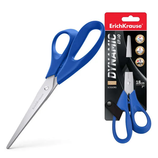 Erichkrause Dynamic Tijeras Con Cuchillas De Acero Inoxidable 18Cm - Afilado Doble Avanzado - Resistente A La Corrosion - Mangos Ergonomicos - Colores Surtidos Aleatorios