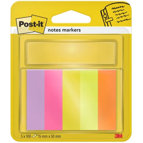 Post-It Pack De 5 Blocs De 100 Marcadores Reposicionables - Forma Rectangular - Colores Surtidos