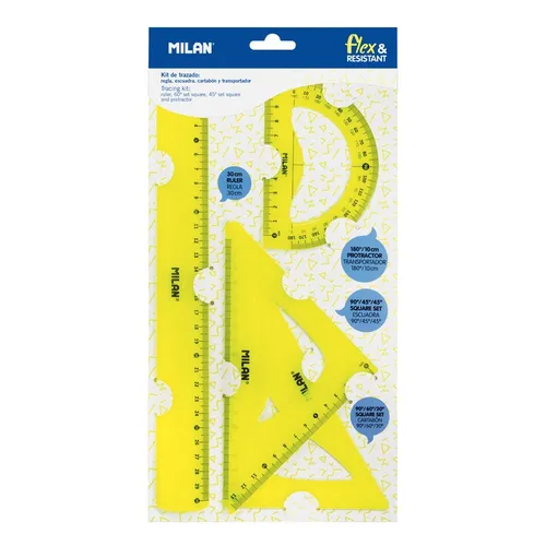 Milan Reglas Flex&Resistant 30 cm Amarillo Translúcido Kit 4 Piezas